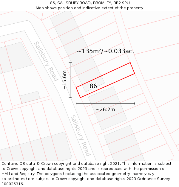 86, SALISBURY ROAD, BROMLEY, BR2 9PU: Plot and title map