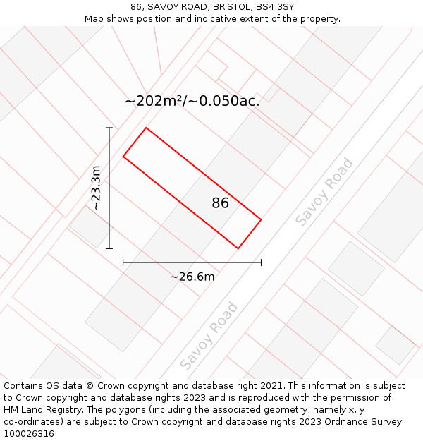 86, SAVOY ROAD, BRISTOL, BS4 3SY: Plot and title map