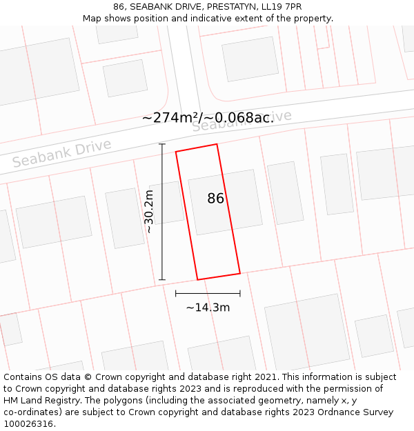 86, SEABANK DRIVE, PRESTATYN, LL19 7PR: Plot and title map
