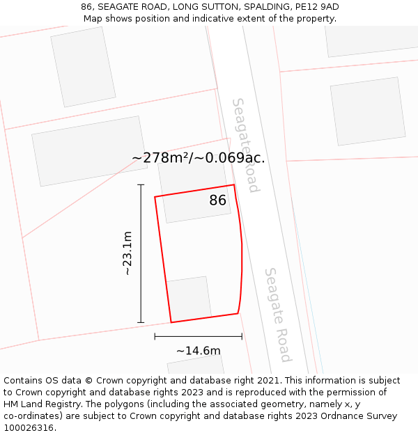 86, SEAGATE ROAD, LONG SUTTON, SPALDING, PE12 9AD: Plot and title map