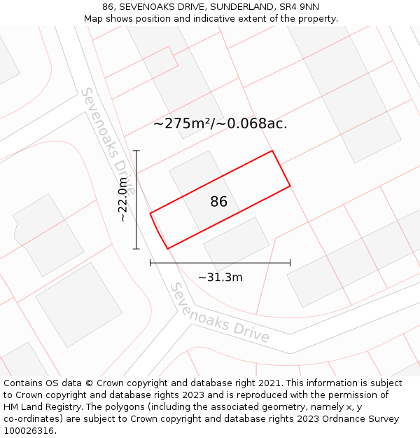 86, SEVENOAKS DRIVE, SUNDERLAND, SR4 9NN: Plot and title map