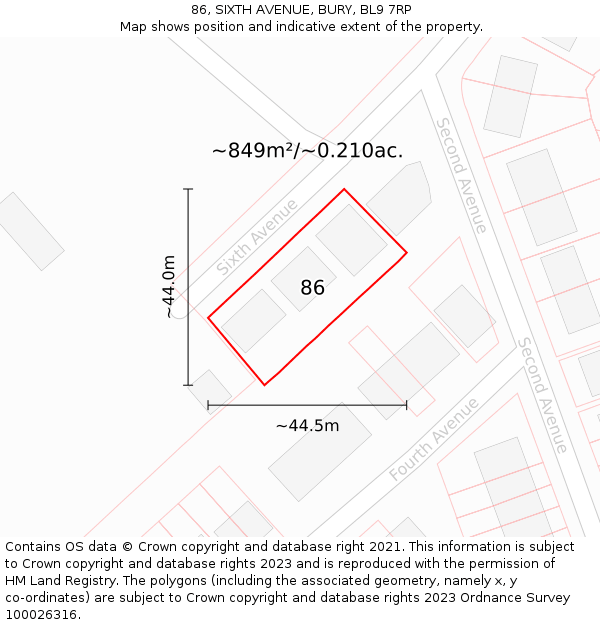 86, SIXTH AVENUE, BURY, BL9 7RP: Plot and title map