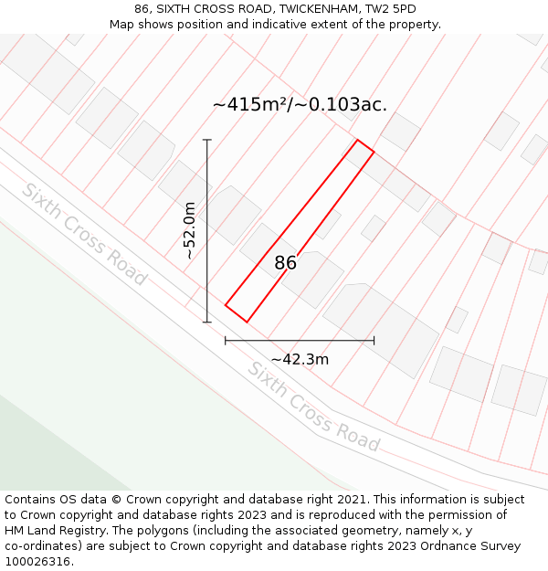 86, SIXTH CROSS ROAD, TWICKENHAM, TW2 5PD: Plot and title map
