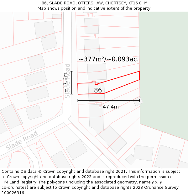 86, SLADE ROAD, OTTERSHAW, CHERTSEY, KT16 0HY: Plot and title map