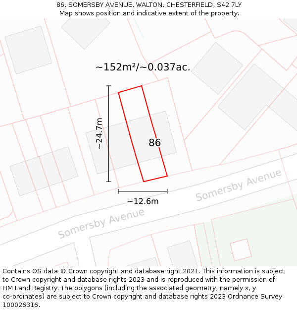 86, SOMERSBY AVENUE, WALTON, CHESTERFIELD, S42 7LY: Plot and title map