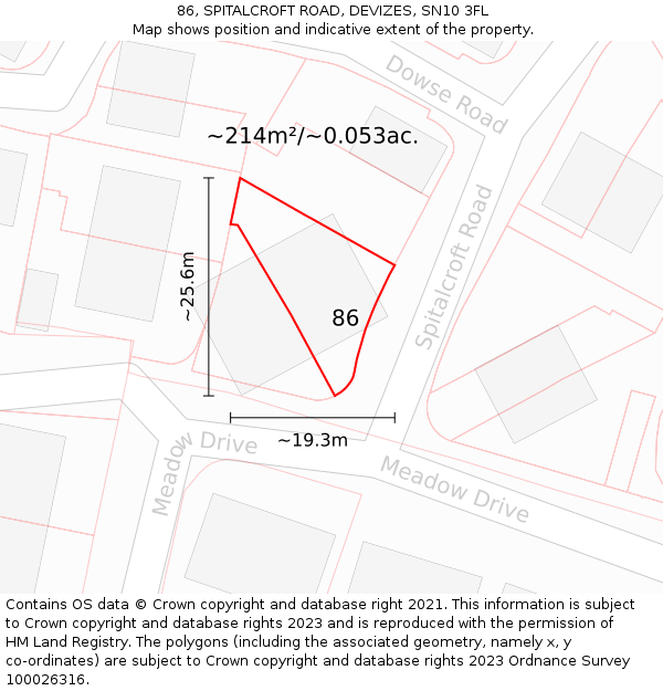86, SPITALCROFT ROAD, DEVIZES, SN10 3FL: Plot and title map