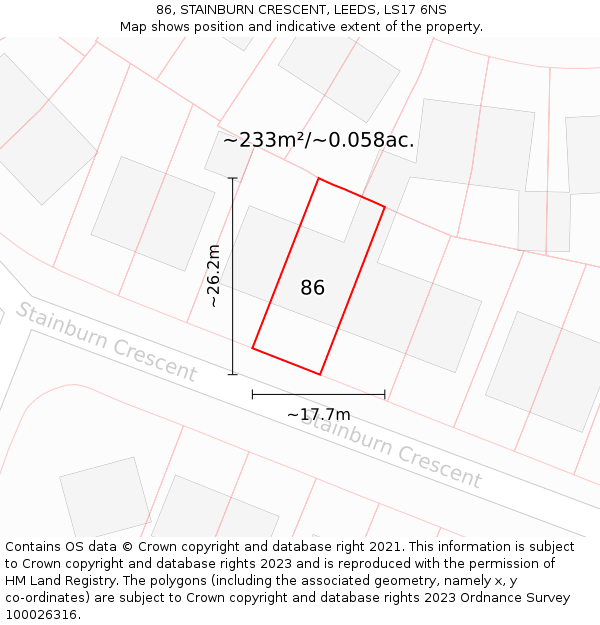 86, STAINBURN CRESCENT, LEEDS, LS17 6NS: Plot and title map