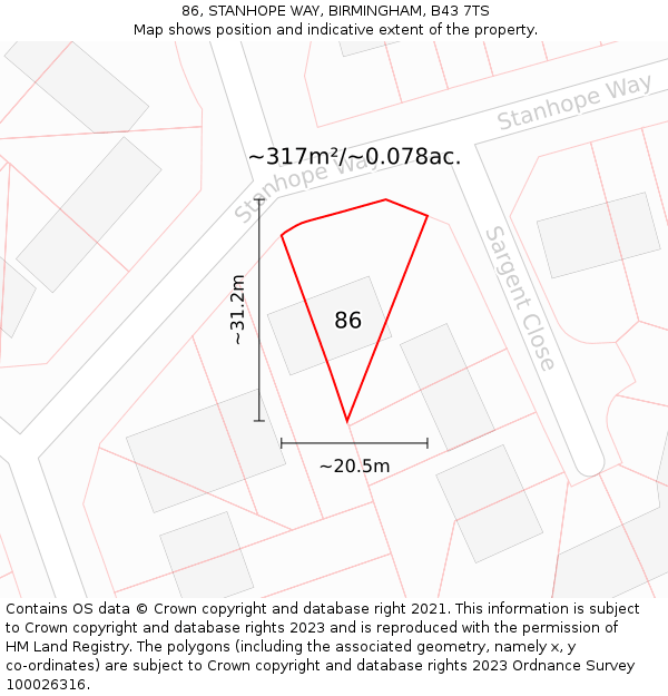 86, STANHOPE WAY, BIRMINGHAM, B43 7TS: Plot and title map