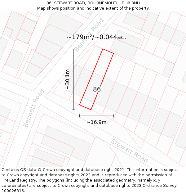 86, STEWART ROAD, BOURNEMOUTH, BH8 8NU: Plot and title map