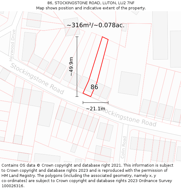 86, STOCKINGSTONE ROAD, LUTON, LU2 7NF: Plot and title map