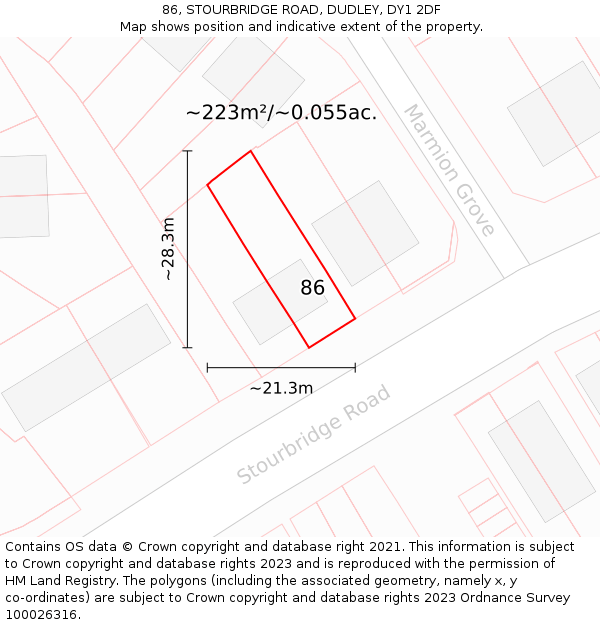86, STOURBRIDGE ROAD, DUDLEY, DY1 2DF: Plot and title map