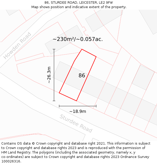 86, STURDEE ROAD, LEICESTER, LE2 9FW: Plot and title map