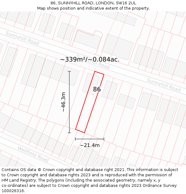 86, SUNNYHILL ROAD, LONDON, SW16 2UL: Plot and title map