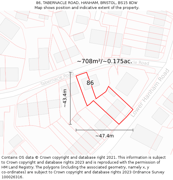 86, TABERNACLE ROAD, HANHAM, BRISTOL, BS15 8DW: Plot and title map