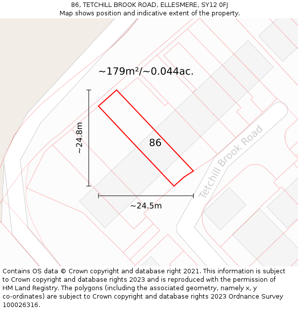 86, TETCHILL BROOK ROAD, ELLESMERE, SY12 0FJ: Plot and title map