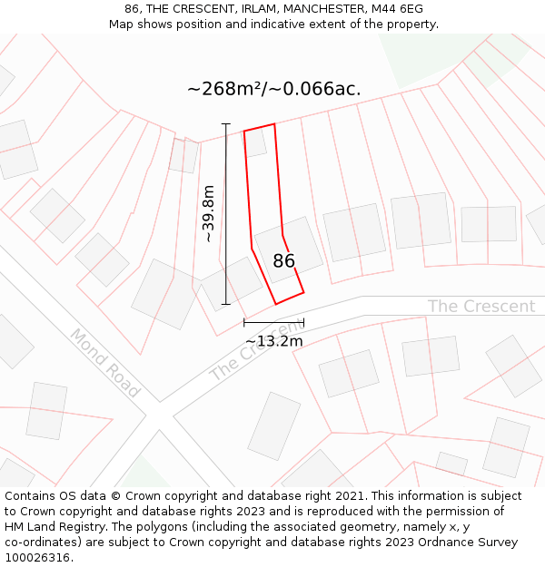 86, THE CRESCENT, IRLAM, MANCHESTER, M44 6EG: Plot and title map