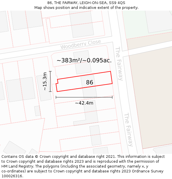 86, THE FAIRWAY, LEIGH-ON-SEA, SS9 4QS: Plot and title map