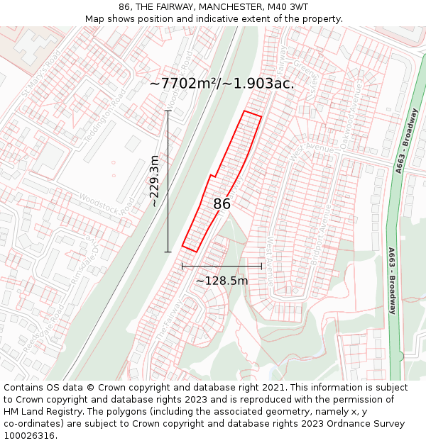 86, THE FAIRWAY, MANCHESTER, M40 3WT: Plot and title map