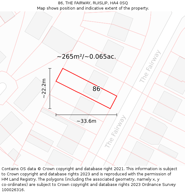 86, THE FAIRWAY, RUISLIP, HA4 0SQ: Plot and title map