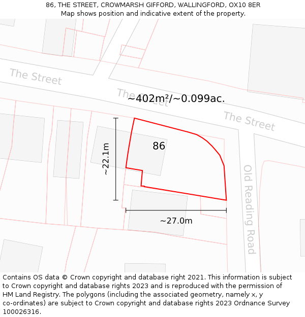 86, THE STREET, CROWMARSH GIFFORD, WALLINGFORD, OX10 8ER: Plot and title map