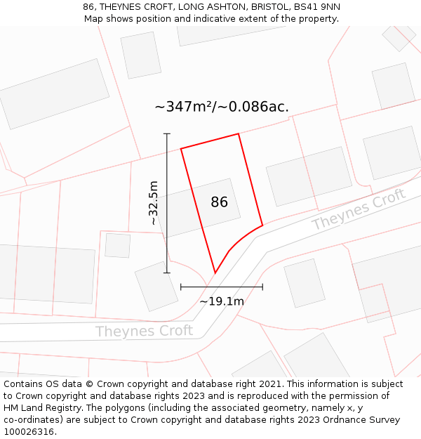 86, THEYNES CROFT, LONG ASHTON, BRISTOL, BS41 9NN: Plot and title map
