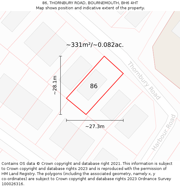 86, THORNBURY ROAD, BOURNEMOUTH, BH6 4HT: Plot and title map