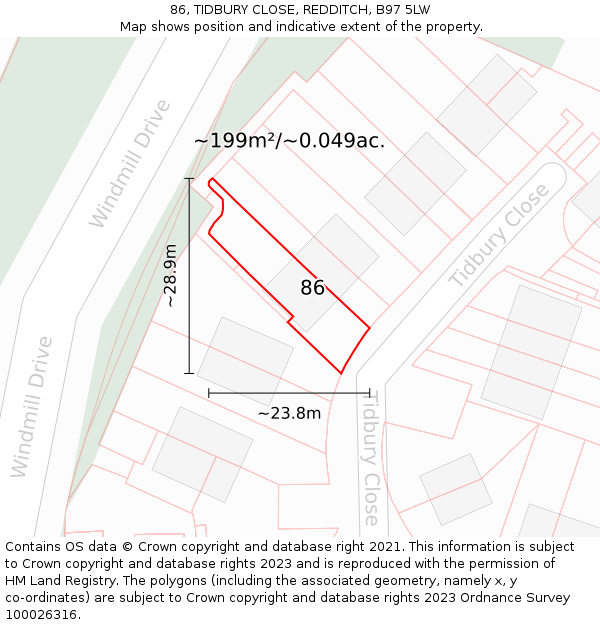 86, TIDBURY CLOSE, REDDITCH, B97 5LW: Plot and title map