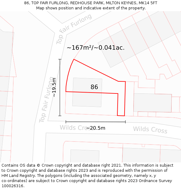 86, TOP FAIR FURLONG, REDHOUSE PARK, MILTON KEYNES, MK14 5FT: Plot and title map