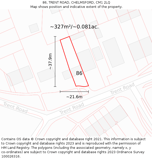 86, TRENT ROAD, CHELMSFORD, CM1 2LQ: Plot and title map