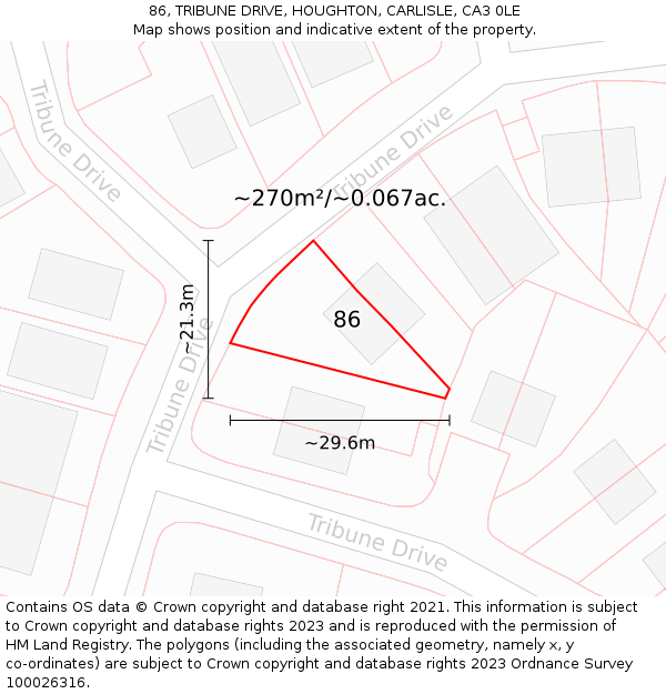 86, TRIBUNE DRIVE, HOUGHTON, CARLISLE, CA3 0LE: Plot and title map