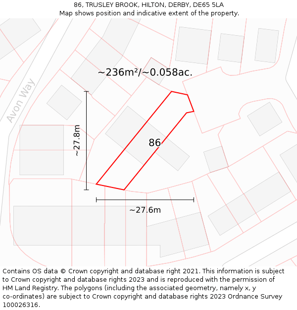 86, TRUSLEY BROOK, HILTON, DERBY, DE65 5LA: Plot and title map