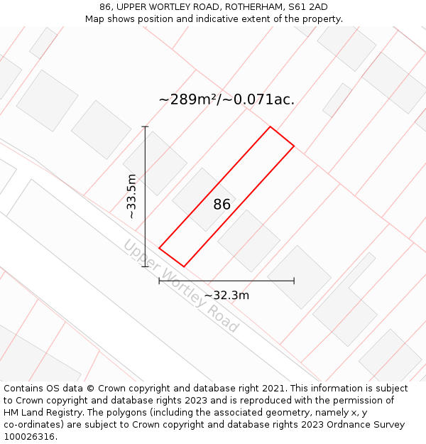 86, UPPER WORTLEY ROAD, ROTHERHAM, S61 2AD: Plot and title map