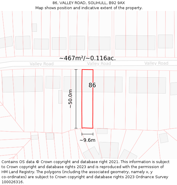 86, VALLEY ROAD, SOLIHULL, B92 9AX: Plot and title map