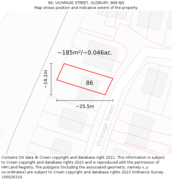 86, VICARAGE STREET, OLDBURY, B68 8JS: Plot and title map