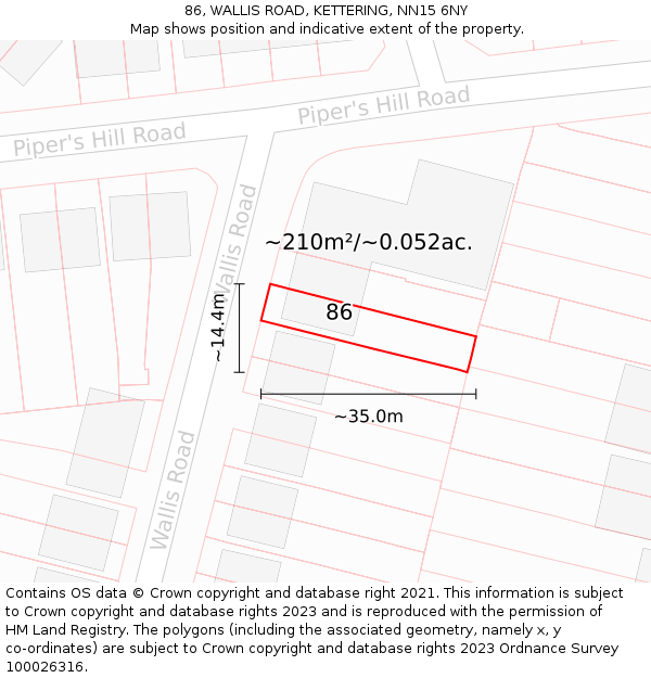 86, WALLIS ROAD, KETTERING, NN15 6NY: Plot and title map