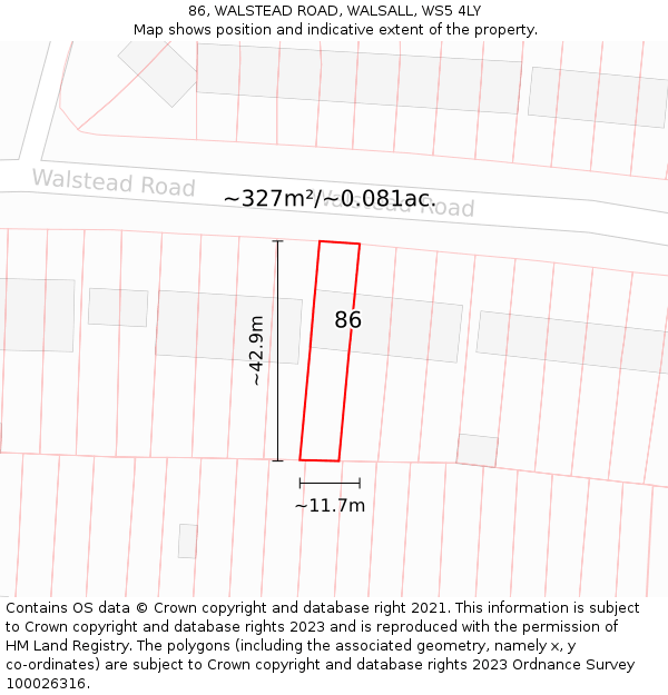 86, WALSTEAD ROAD, WALSALL, WS5 4LY: Plot and title map