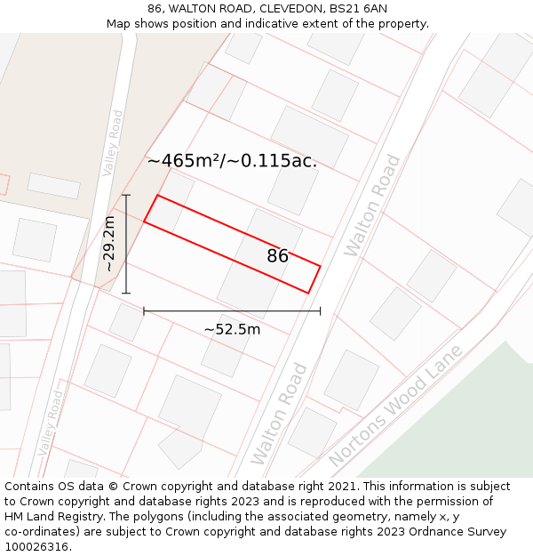 86, WALTON ROAD, CLEVEDON, BS21 6AN: Plot and title map