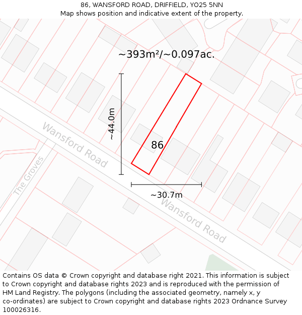 86, WANSFORD ROAD, DRIFFIELD, YO25 5NN: Plot and title map