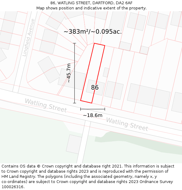 86, WATLING STREET, DARTFORD, DA2 6AF: Plot and title map