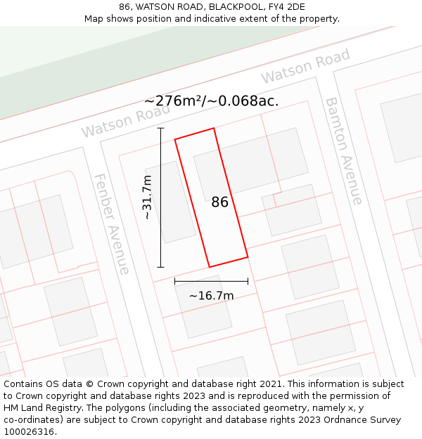 86, WATSON ROAD, BLACKPOOL, FY4 2DE: Plot and title map
