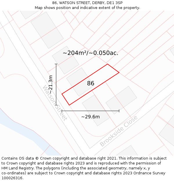 86, WATSON STREET, DERBY, DE1 3SP: Plot and title map