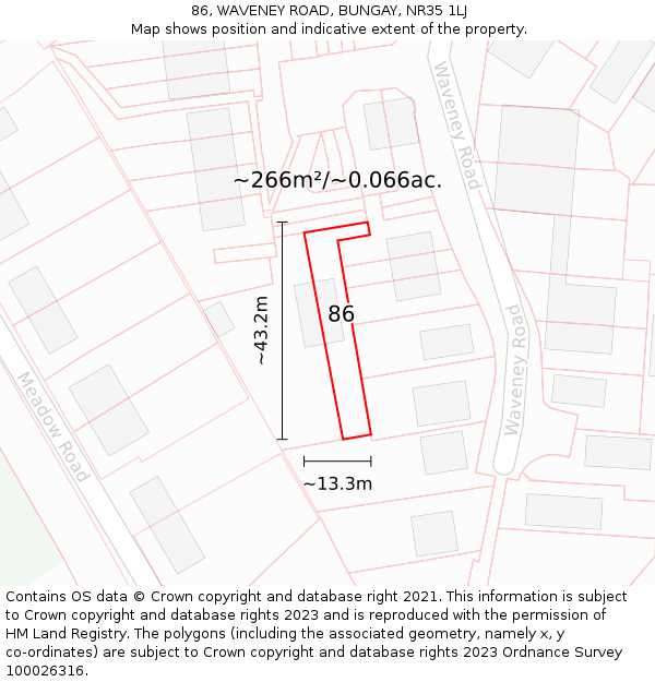 86, WAVENEY ROAD, BUNGAY, NR35 1LJ: Plot and title map