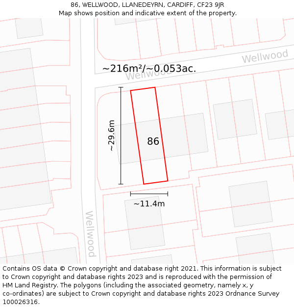 86, WELLWOOD, LLANEDEYRN, CARDIFF, CF23 9JR: Plot and title map