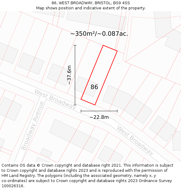 86, WEST BROADWAY, BRISTOL, BS9 4SS: Plot and title map