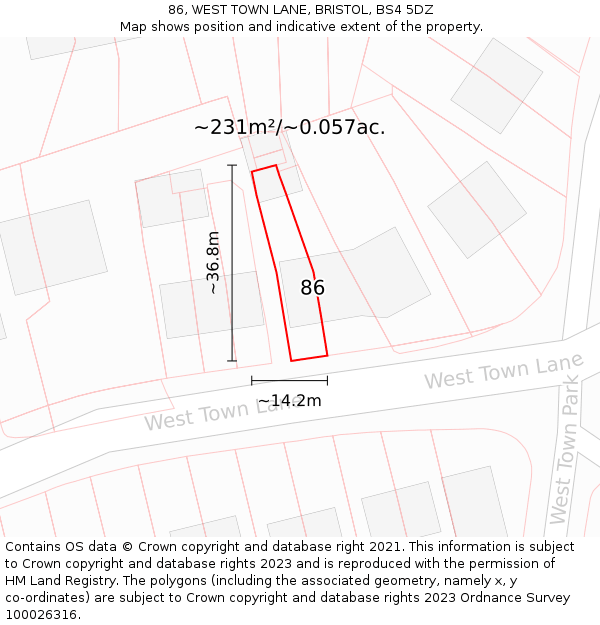 86, WEST TOWN LANE, BRISTOL, BS4 5DZ: Plot and title map