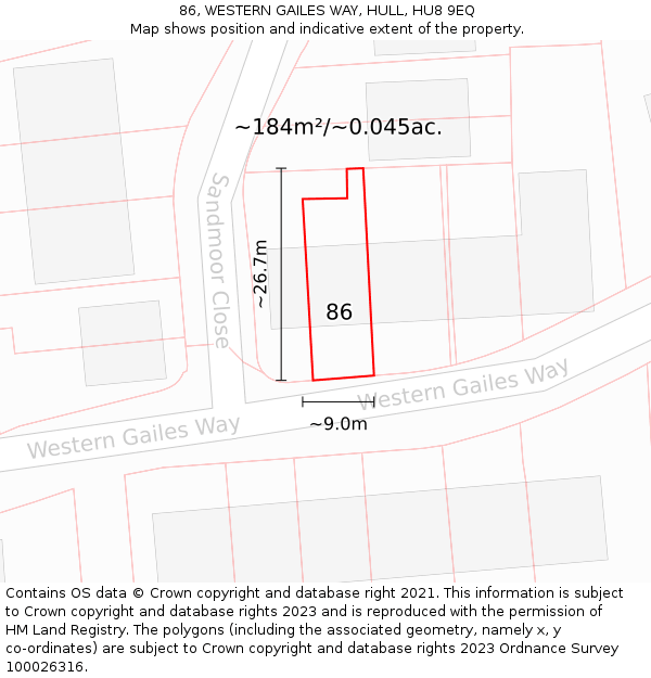 86, WESTERN GAILES WAY, HULL, HU8 9EQ: Plot and title map