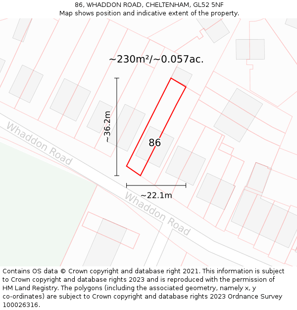 86, WHADDON ROAD, CHELTENHAM, GL52 5NF: Plot and title map