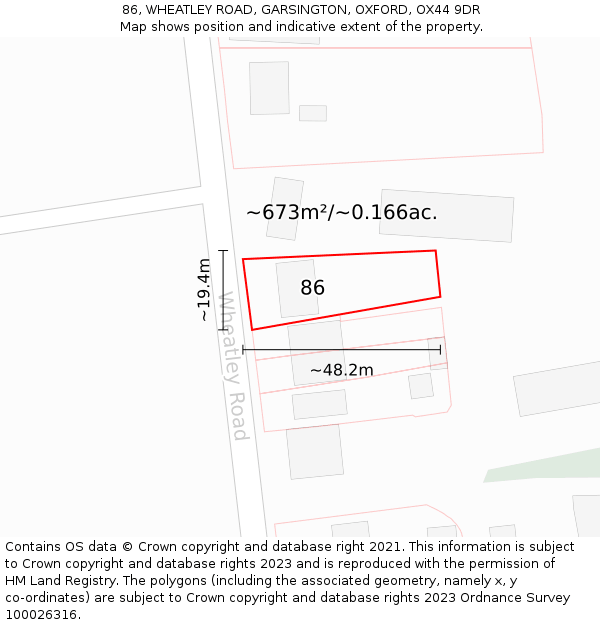 86, WHEATLEY ROAD, GARSINGTON, OXFORD, OX44 9DR: Plot and title map