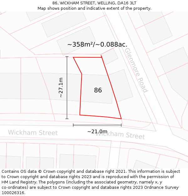 86, WICKHAM STREET, WELLING, DA16 3LT: Plot and title map