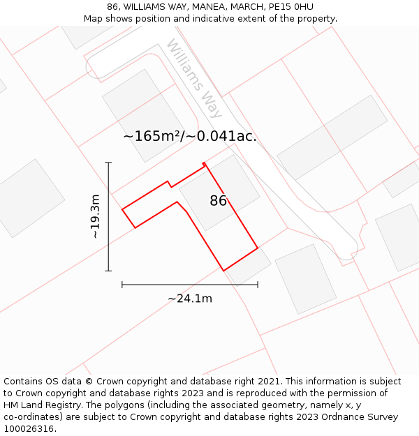 86, WILLIAMS WAY, MANEA, MARCH, PE15 0HU: Plot and title map